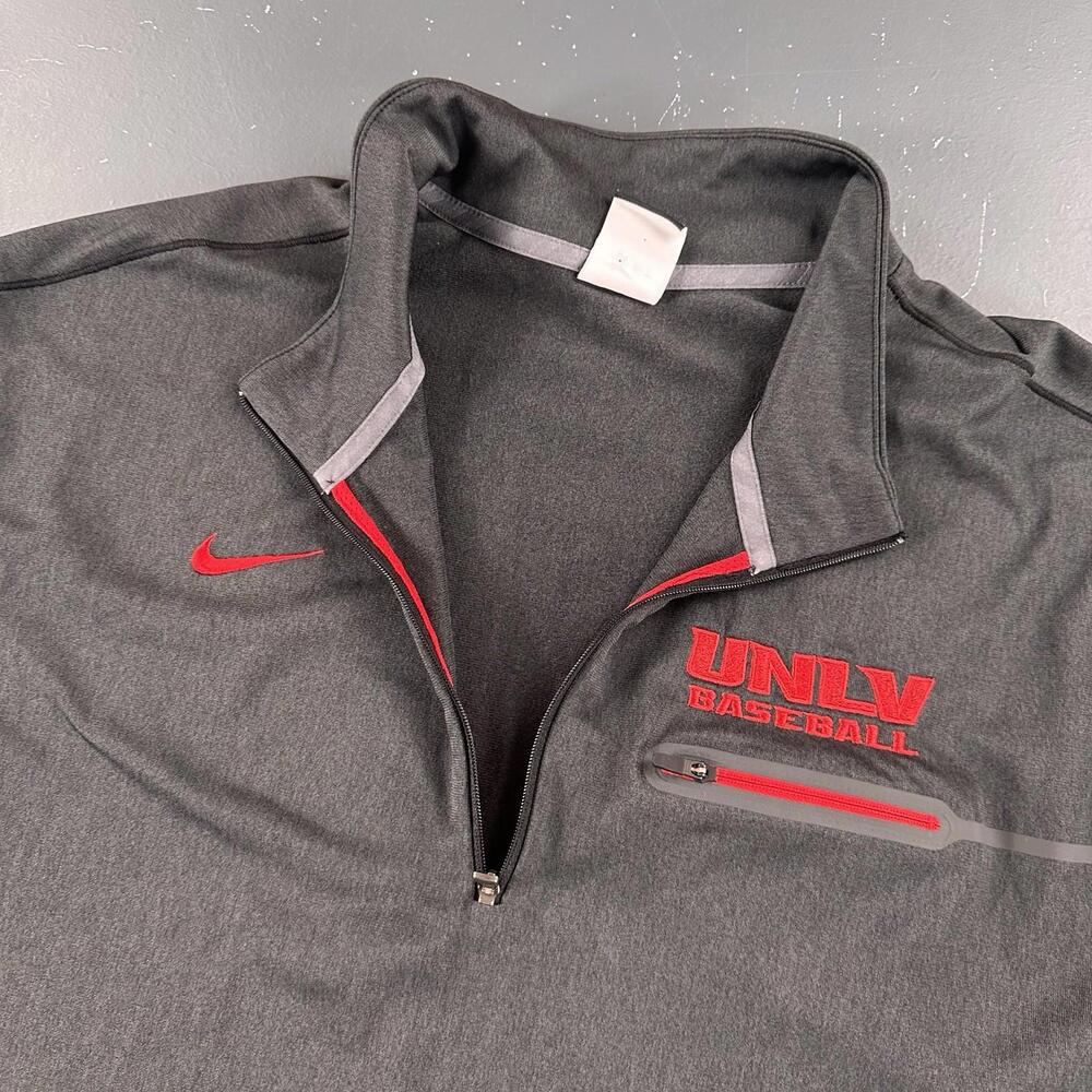 UNLV Rebels Baseball Shirt Mens 2XL Gray Nike Dri Fit 1/4 Zip Sweatshirt